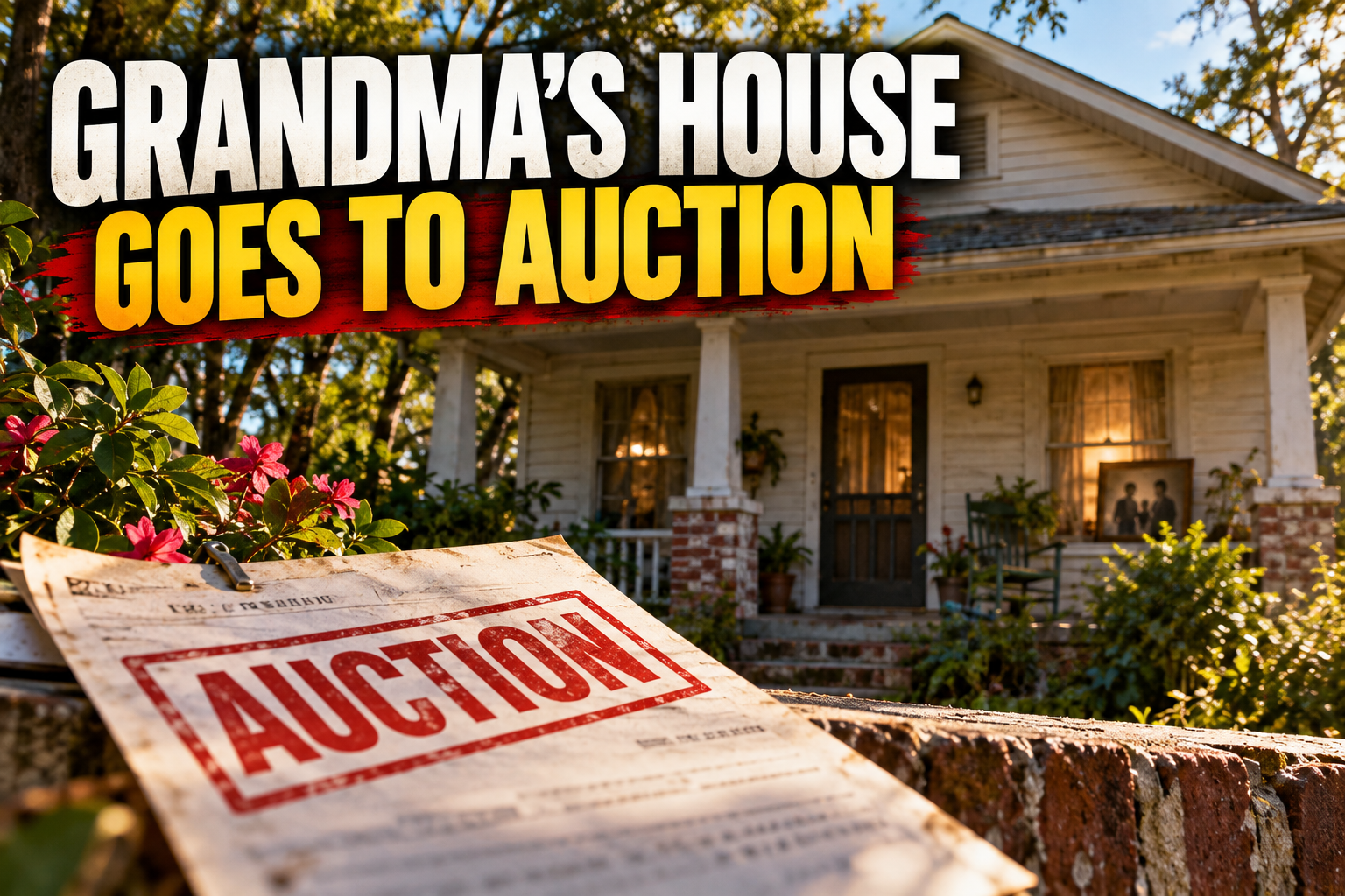Grandma's house goes to auction: an older family home with a tax deed auction notice in front